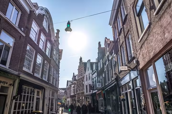 Sunny Haarlem shopping street with Dutch gables, explored on 2-hour guided walking tour of history highlights
