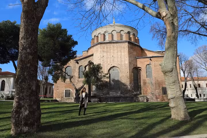 Hagia Irene Church exterior in Topkapi Palace gardens, a highlight on Istanbul history and culture half-day tour