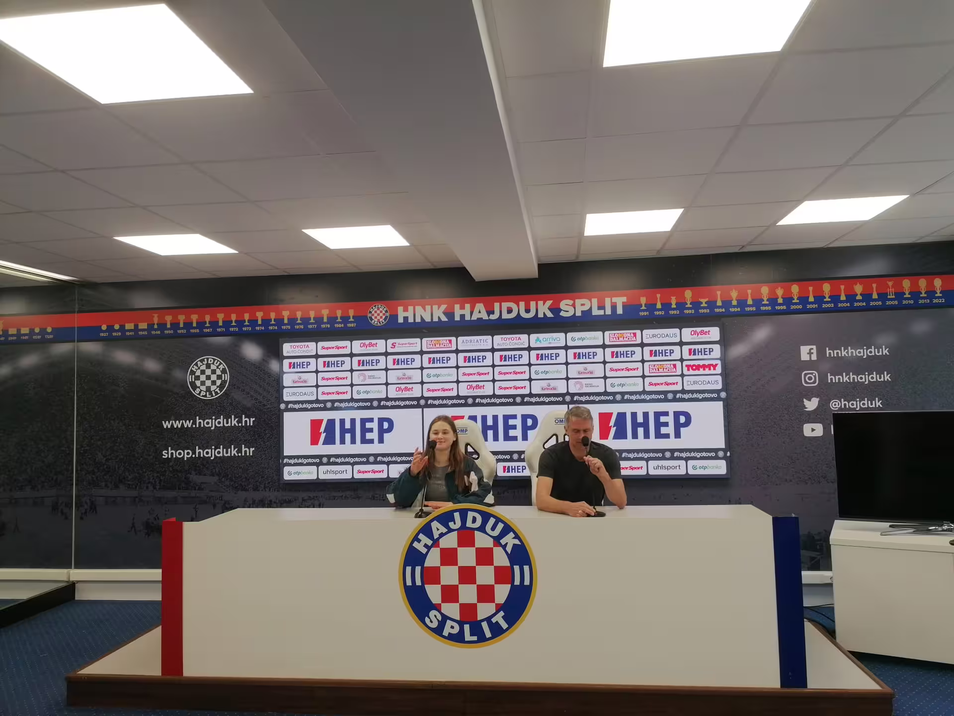 Visitors at Hajduk Split press room in Poljud Stadium on Bike, Beer & Poljud Stadium Tour, Split
