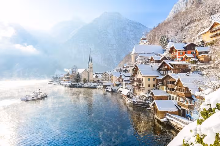 Winter Hallstatt village on Lake Hallstatt, Austria, scenic stop on small-group day trip from Vienna
