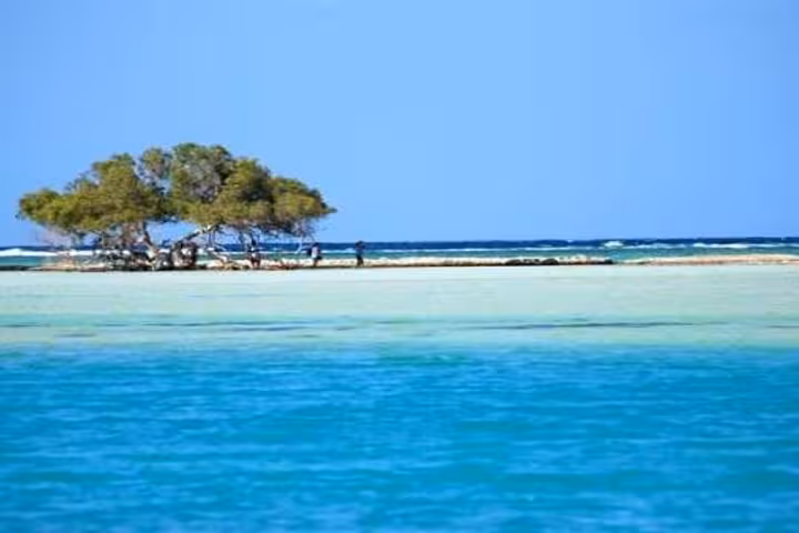 Hamata Island sandbar lagoon and mangroves on Red Sea snorkeling day trip from Marsa Alam with lunch