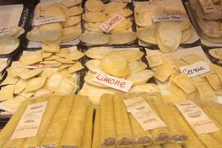 Variety of handmade Italian pastas in Testaccio, Rome, highlighting culinary delights on a private food tour.