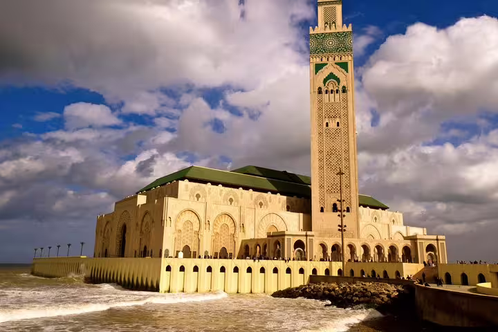 Hassan II Mosque in Casablanca by the Atlantic, coastal highlight on 8 day desert tour from Marrakech