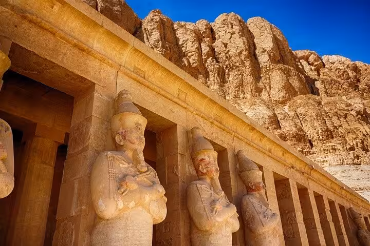 Hatshepsut Temple colonnade with Osiride statues on Luxor West Bank, Egypt guided tour highlight