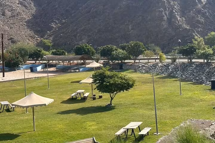 Green picnic park near Hatta Dam and Heritage Village, a relaxing stop on a private full-day Hatta tour