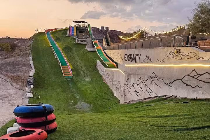 Hatta adventure park tubing slope at sunset near Hatta Dam, add-on experience on private full-day Hatta visit