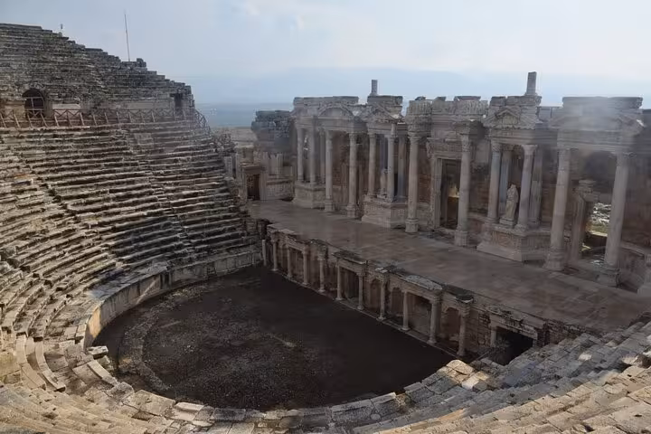 Ancient Hierapolis amphitheater ruins near Pamukkale, cultural stop on 7 day 6 night express Turkey tour
