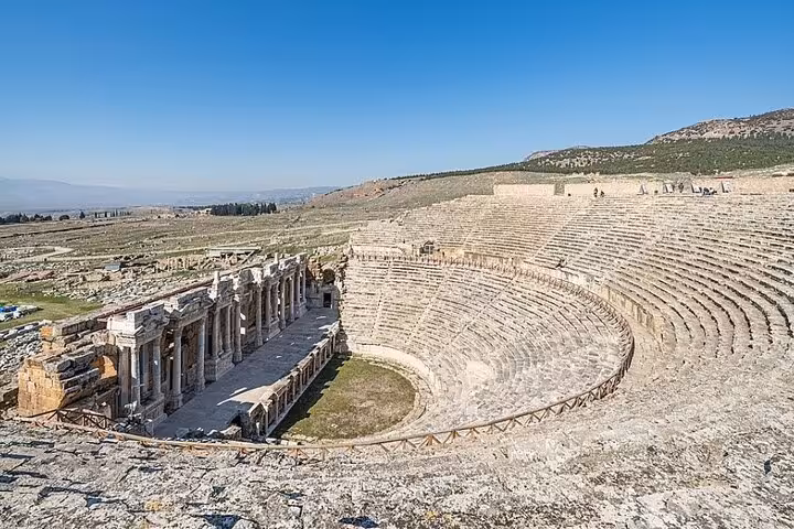 Hierapolis ancient theater at Pamukkale on full-day tour from Selcuk and Kusadasi, Turkey ruins view