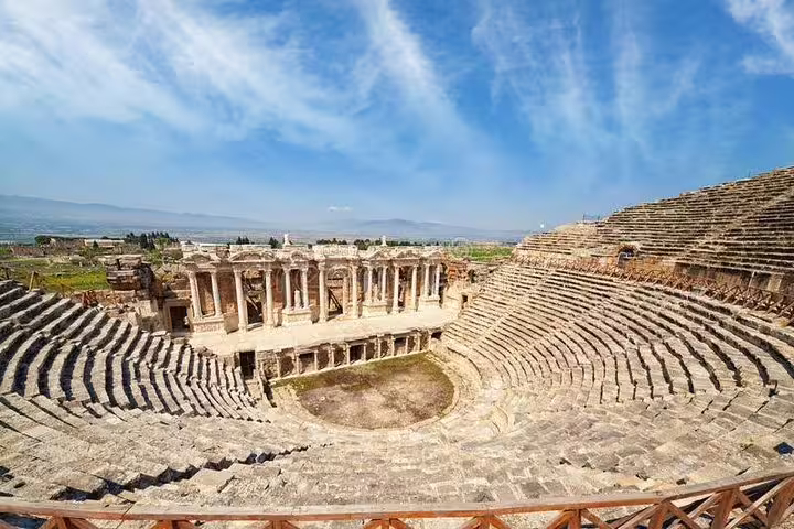 Panoramic view of the ancient Roman theater in Hierapolis, Pamukkale, perfect for a day tour from Istanbul with flight.