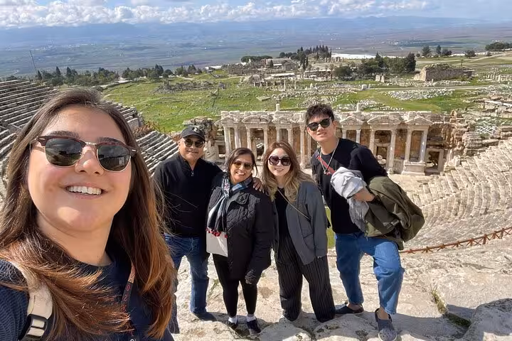 Friends at Hierapolis theater in Pamukkale on 3-day Ephesus Pamukkale Priene Miletus Didyma tour