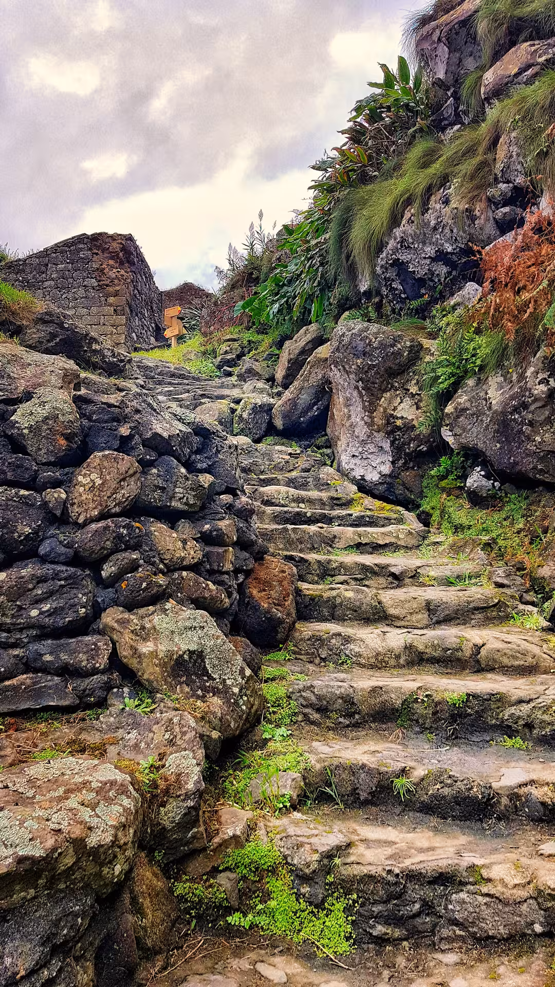 Stone steps and lava rocks on the HIKE Ribeira Funda to Maia trail, São Miguel Azores coastal path