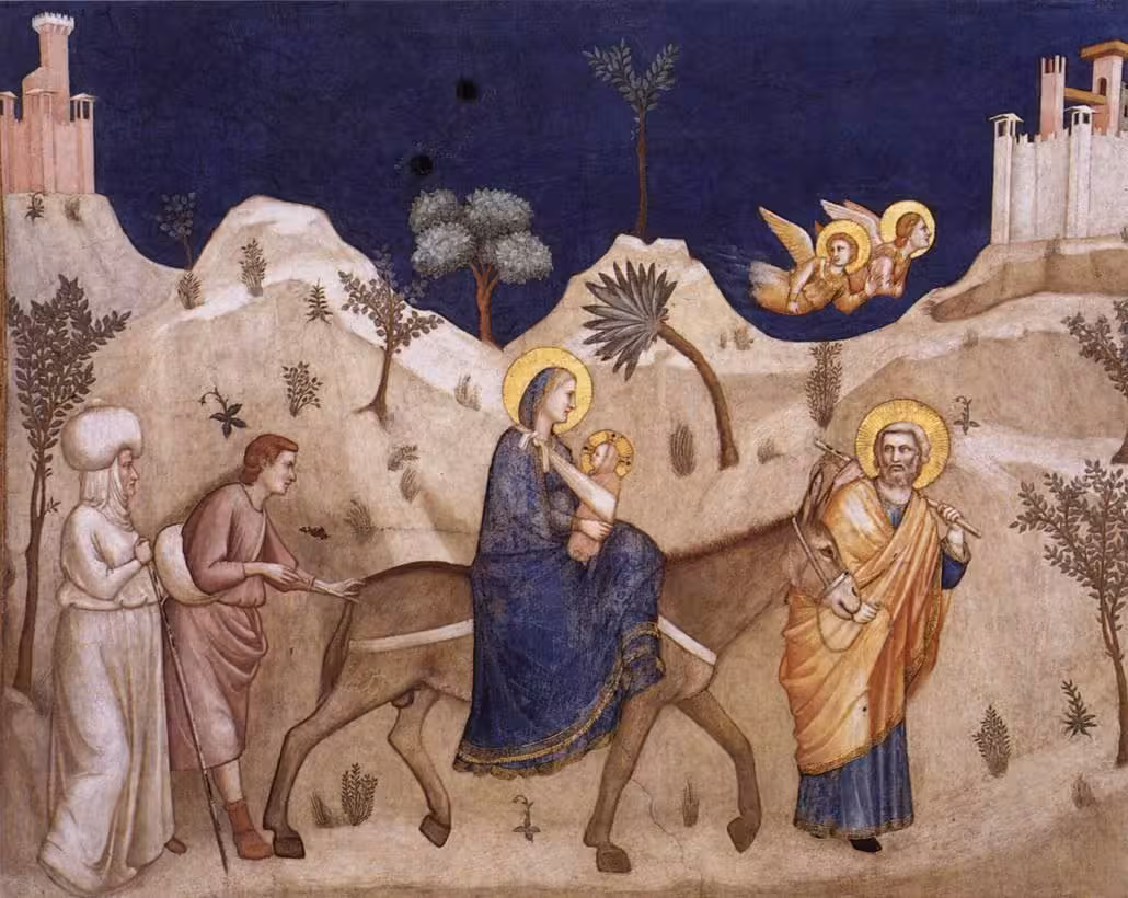 Medieval fresco of the Holy Family Flight into Egypt, key icon for The Holy Family Trip pilgrimage tour