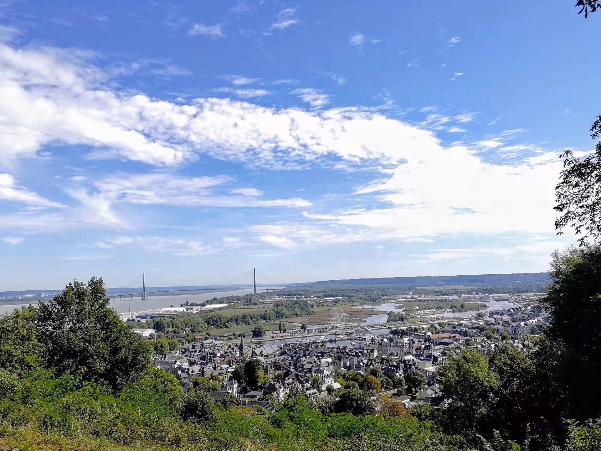 Panoramic view over Honfleur and the Seine estuary, scenic stop on a private guided electric bike tour