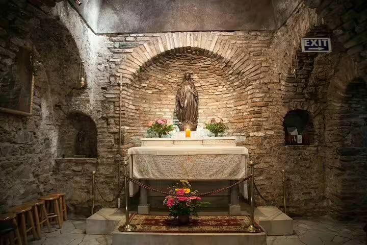 Visit the serene interior of the House of the Virgin Mary in Ephesus with a guided tour from Kusadasi, offering spiritual insights.