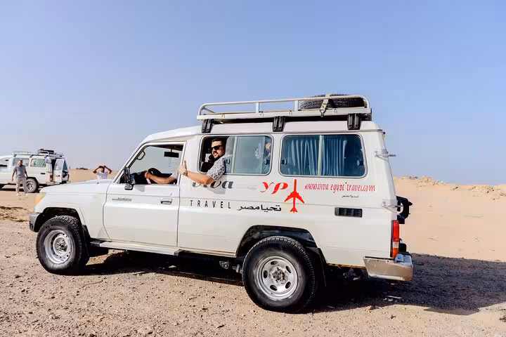 Hurghada desert safari 4x4 pickup vehicle used for 3-hour quad bike adventure and camel ride tour