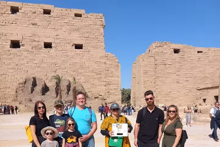 Tour group at Luxor Temple complex on Hurghada to Luxor Valley of the Kings and Tutankhamun tomb excursion