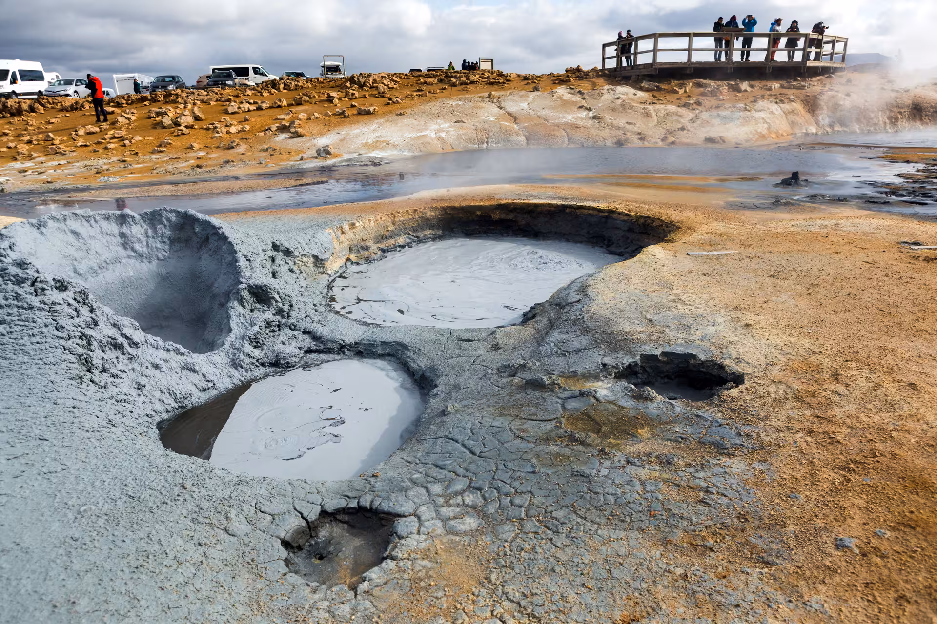 Hverir mud pots and steaming geothermal area on 7-day small group Iceland tour near Lake Myvatn