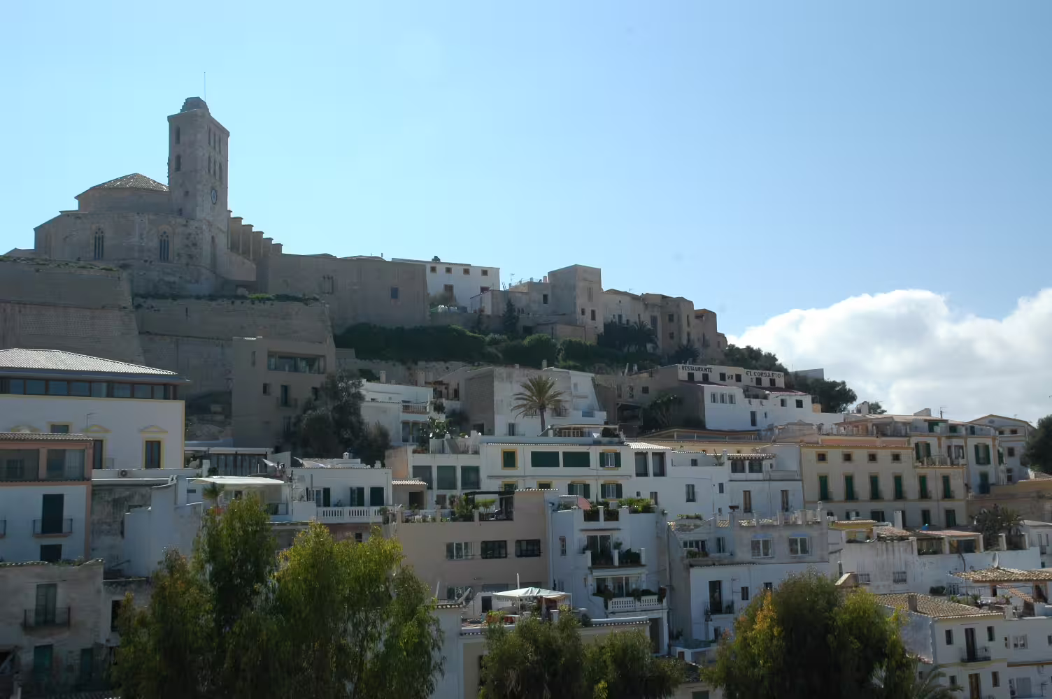 Day view of Dalt Vila old town above Ibiza port, perfect for guided free time walking, shopping and dining