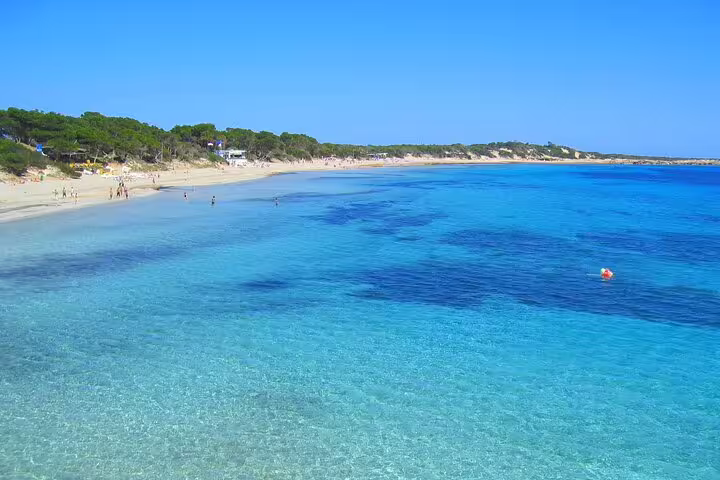 Crystal-clear turquoise beach and coastline in Ibiza, panoramic viewpoint on island bus tour with official guide
