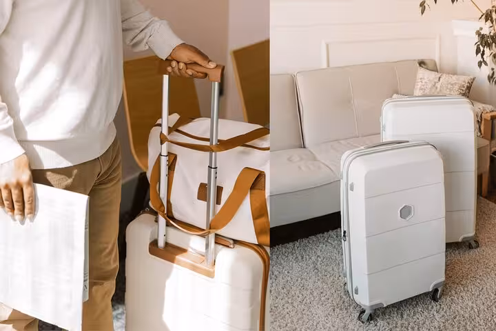 Suitcases ready for secure Ibiza luggage storage, convenient bag drop service for travelers and day trips