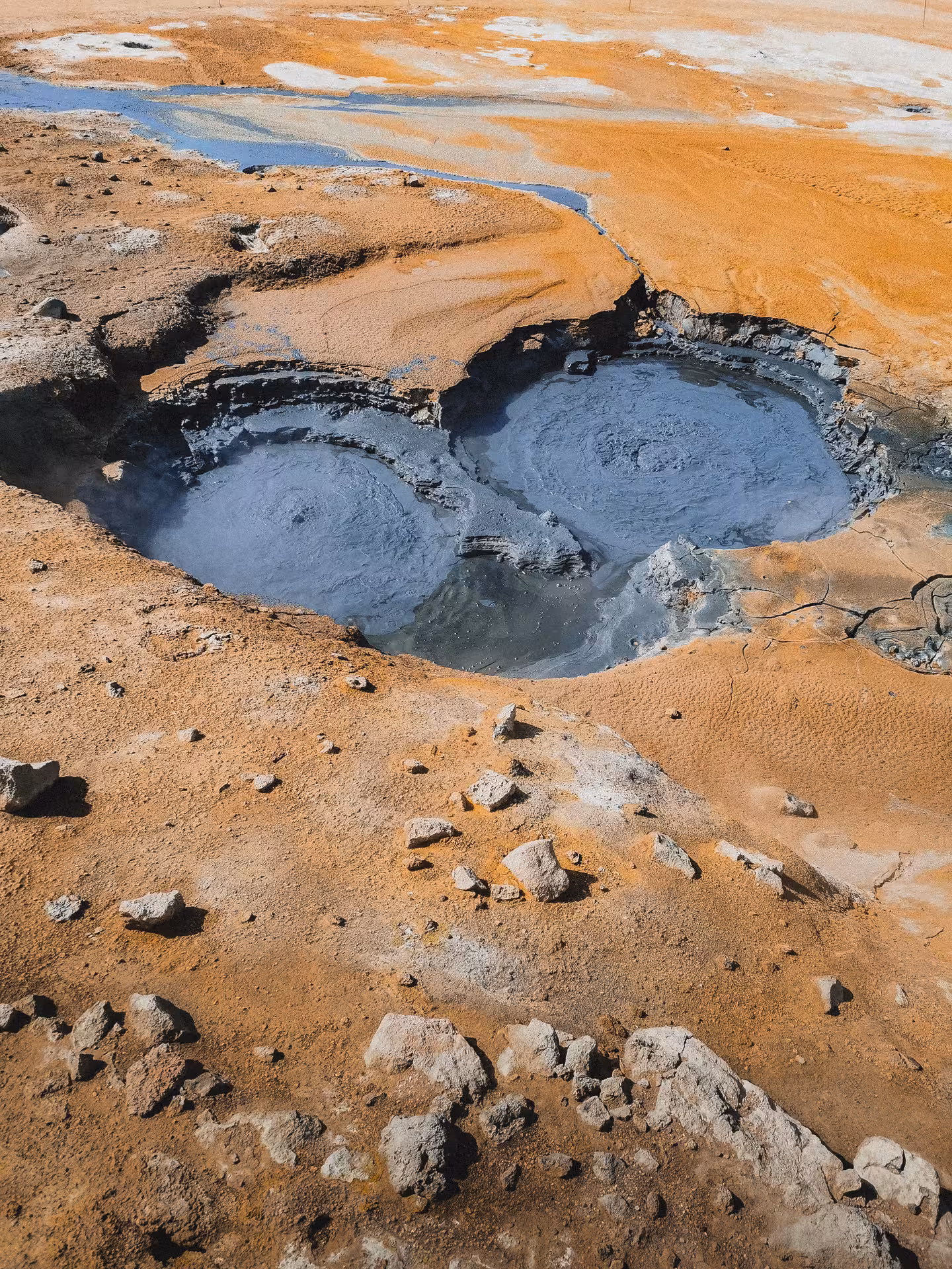 Bubbling mud pots and steaming geothermal ground at Lake Mývatn on a private North Iceland adventure tour