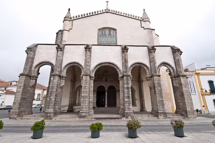 Gothic Igreja de São Francisco in Evora with arched portico, highlight on a self-guided GPS audio tour