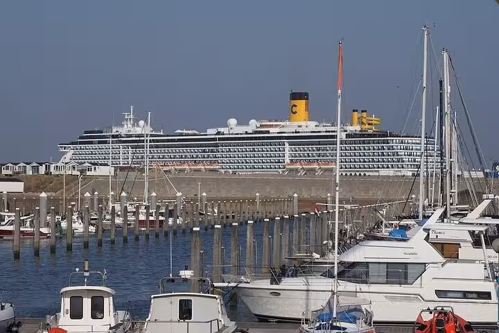Cruise ship at IJmuiden harbor marina, ideal pickup point for IJmuiden to Amsterdam private transfer