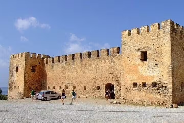 Explore the historic stone fortress on the Imbros Gorge Adventure Hike Private Tour, with scenic views and rich history.