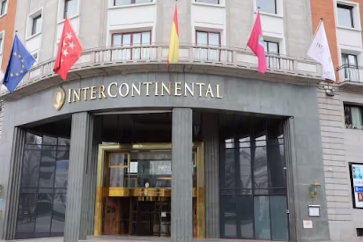 InterContinental Madrid hotel entrance, ideal stop on private transfer from Atocha train station to Madrid