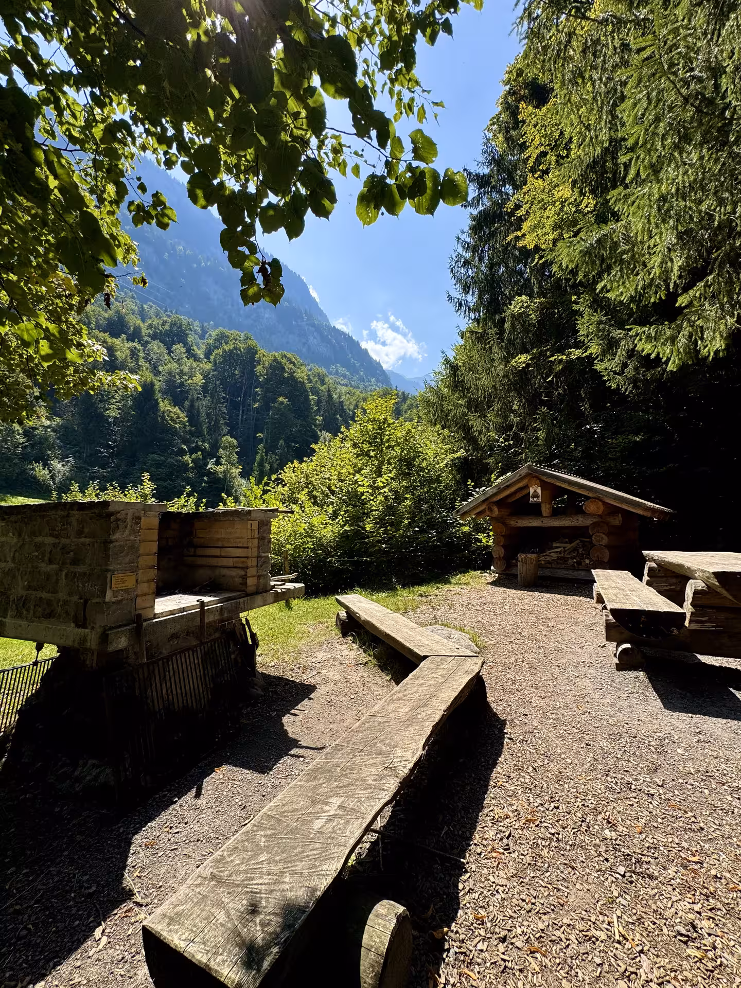 Forest picnic area near Giessbach Falls, perfect rest stop on the Iseltwald & Giessbach e-bike tour route