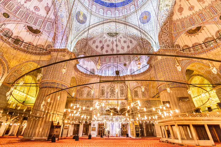 Explore the stunning interior of Istanbul's iconic Blue Mosque on a private tour from Galata Port.