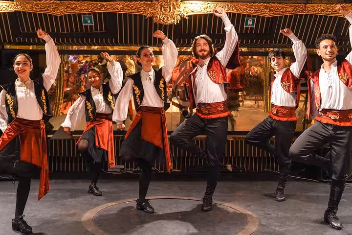 Traditional folk dance show on Istanbul Bosphorus dinner cruise Turkish Night, live entertainment and private table