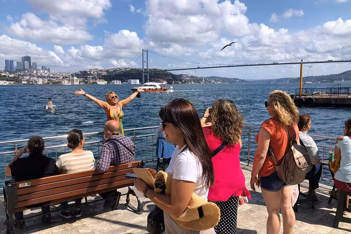 Bosphorus waterfront stop on Istanbul private shore excursion from port, views of bridge and sea