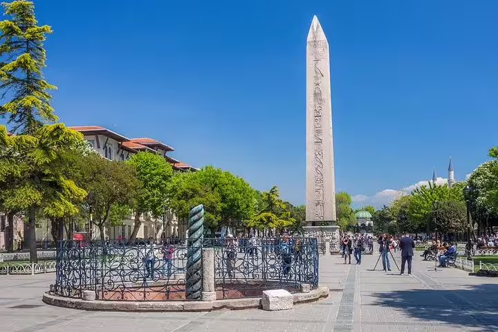 Explore the historic Hippodrome in Istanbul featuring the ancient Obelisk of Theodosius on a private tour from Galataport.