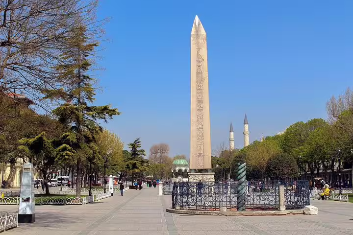 Visit the historic Hippodrome of Constantinople, featuring the iconic Obelisk of Theodosius, on your Istanbul sightseeing tour.