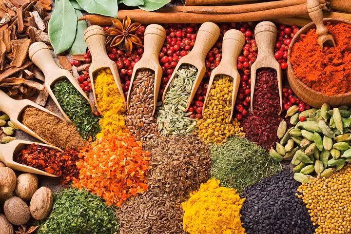 Colorful Turkish spices and herbs in scoops at Istanbul Spice Bazaar, a must-do on a 3 nights 4 days city break