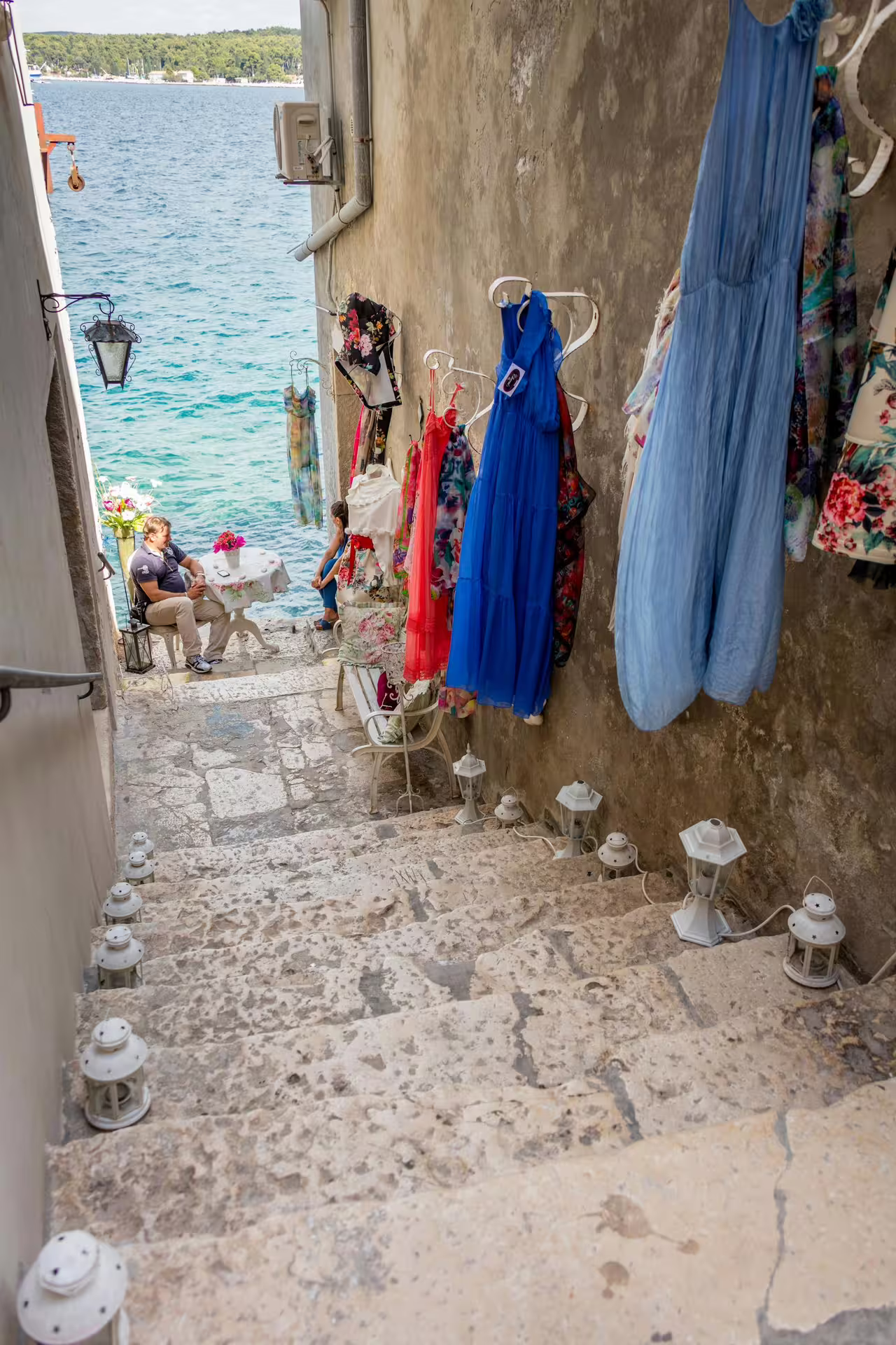 Stone steps to a seaside alley in Istria, a scenic stop on the Poreč boat cruise with BBQ lunch
