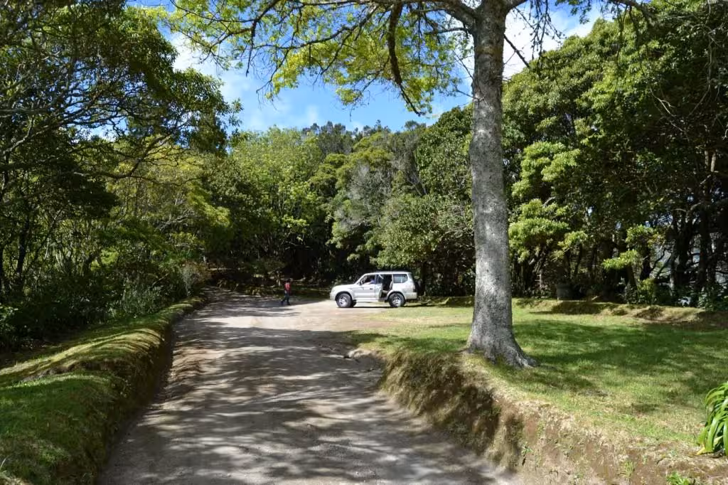 Off-road jeep parked on a shaded forest track during a half-day Sete Cidades tour on São Miguel Island, Azores
