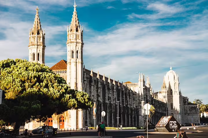 Majestic view of Jerónimos Monastery in Belém, Lisbon, highlighting its stunning Manueline architecture.