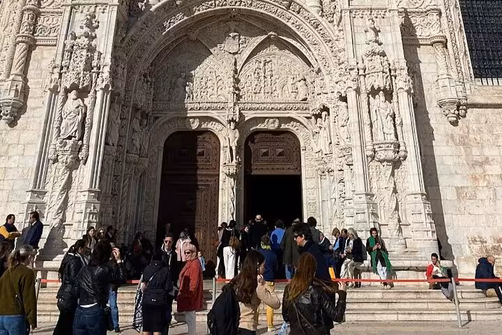 Jerónimos Monastery ornate entrance in Belém Lisbon, stop on 2-hour private Tuk Tuk sightseeing tour