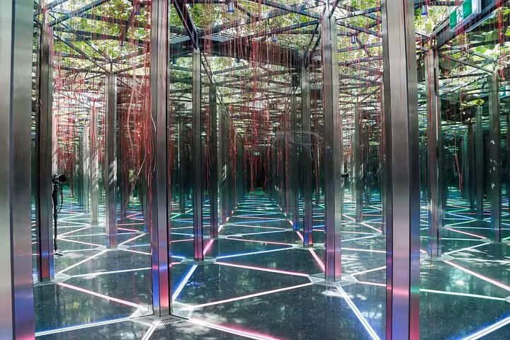Mirror Maze at Jewel Changi Canopy Park with neon floor lights, Singapore airport ticketed attraction
