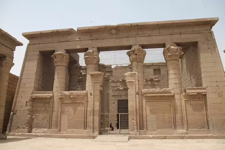 Kalabsha Temple entrance with carved sandstone columns in Aswan, featured on a private guided Nubian tour