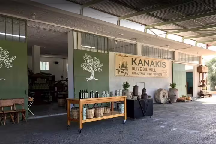 Kanakis Olive Oil Mill showcasing traditional Cretan products on the Paths of Old Cretan Life tour.