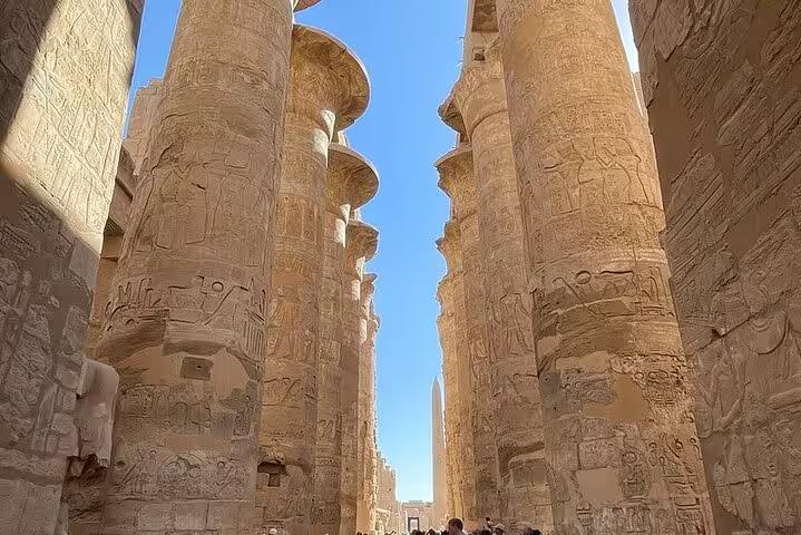 Karnak Temple massive columns and hieroglyphs in Luxor on a private day tour from Sharm El Sheikh