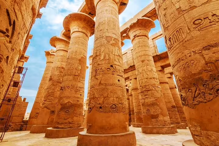 Karnak Temple hypostyle hall columns in Luxor, highlight of 2-day tour from Safaga Port with Egyptologist