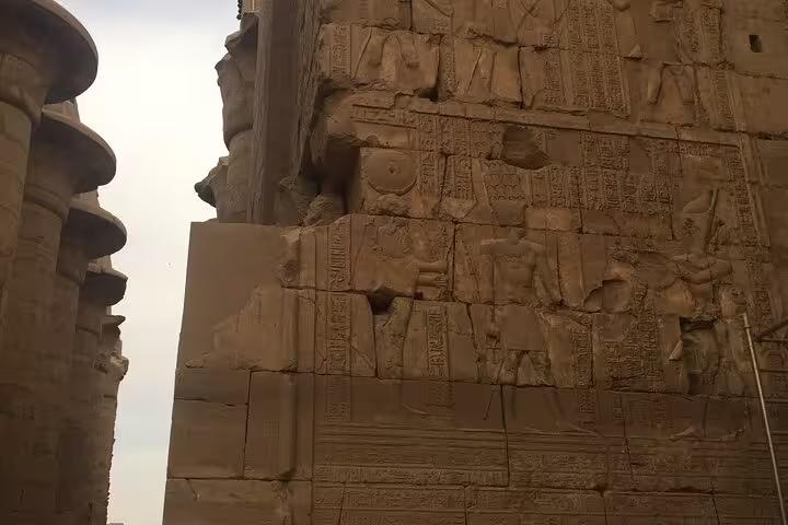 Karnak Temple wall reliefs and hieroglyphs in Luxor on a private day trip from Hurghada, Egypt
