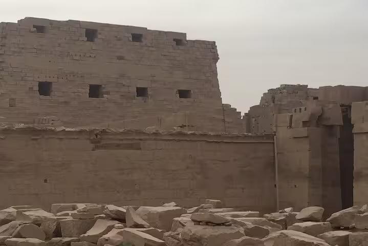 Ancient stone walls and courtyard at Karnak Temple, Luxor, on a private day trip from Hurghada