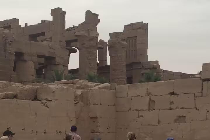 Ruins and towering columns of Karnak Temple complex in Luxor visited on a private Hurghada day tour