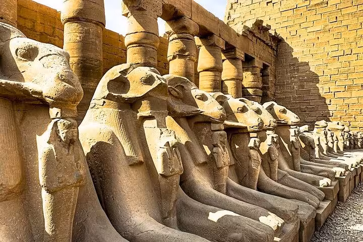 Avenue of ram-headed sphinx statues at Karnak Temple, Luxor day tour from Hurghada and El Gouna