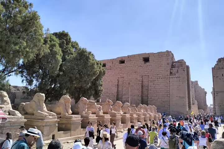 Karnak Temple Avenue of Sphinxes with crowds, Luxor highlight on 10-day Egypt wonders Nile cruise